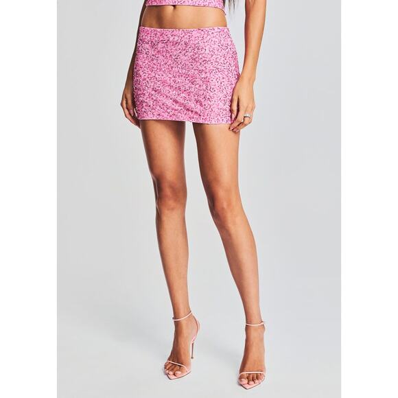 Retrofete Lexie Sequin Skirt Bubblegum Pink Mini Beaded XXS NWT Barbiecore Girly - Picture 5 of 15